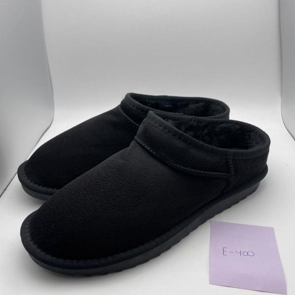 CUSHIONAIRE Women's Cozy Faux Shearling Genuine Suede mule slippers BLACK 8.5 - Picture 2 of 6